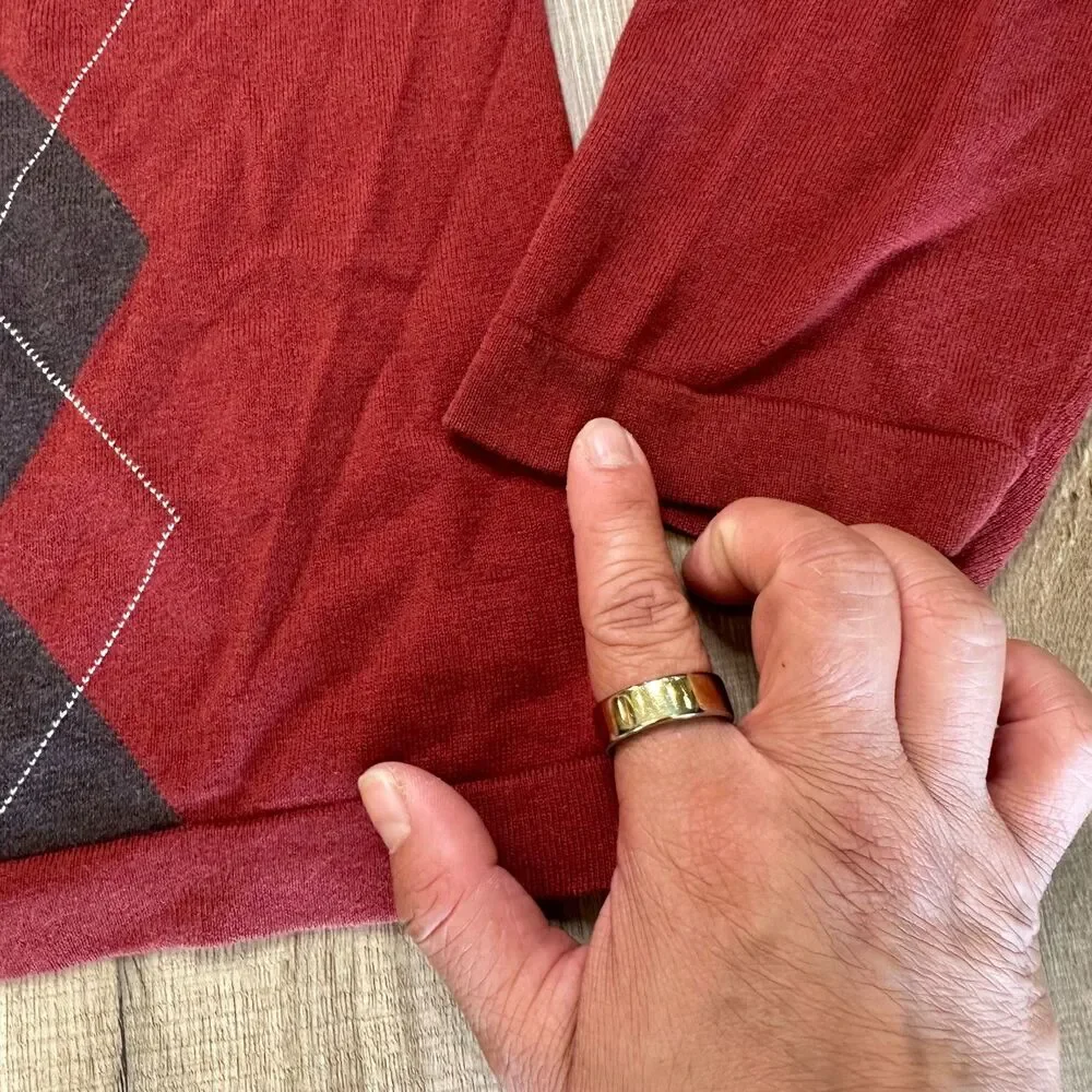 Banana Republic Men's XL Dark Red Argyle V-Neck Silk Cotton Cashmere